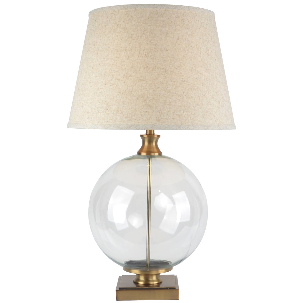Glass Orb Table Lamp with Linen Shade