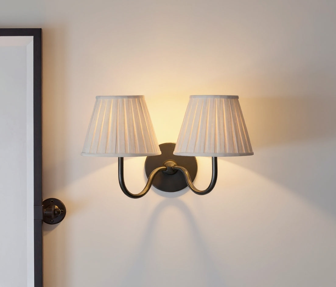 Double Wall Light with Linen Shades