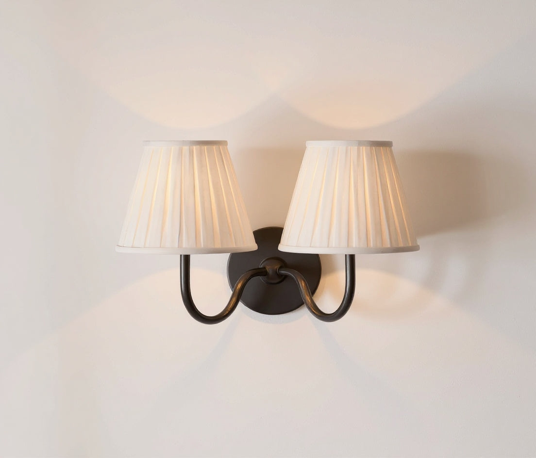 Double Wall Light with Linen Shades