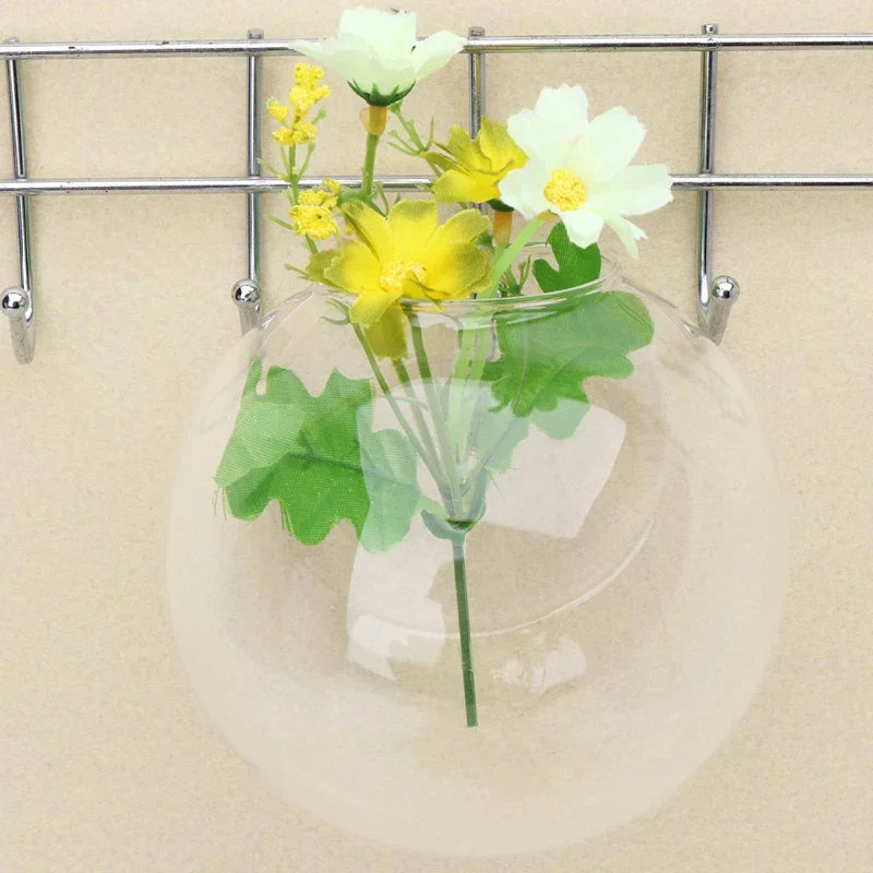 Wall Hanging Glass Plant Vase with Hydroponic Round Flower Pot