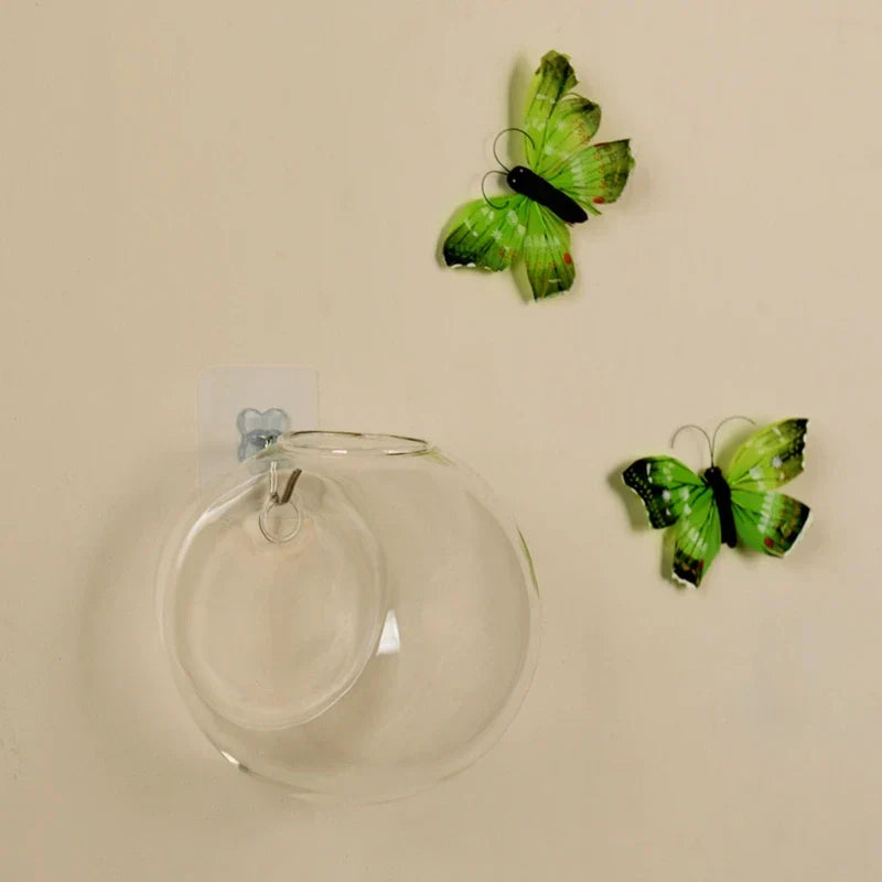 Wall Hanging Glass Plant Vase with Hydroponic Round Flower Pot
