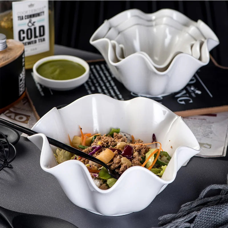 Ceramic Serving Bowl with Wavy Edge