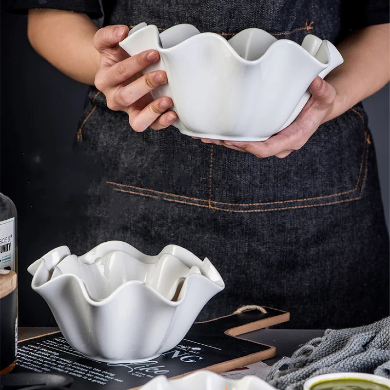 Ceramic Serving Bowl with Wavy Edge