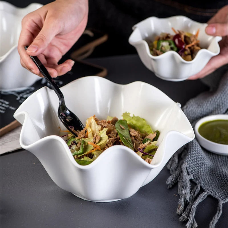 Ceramic Serving Bowl with Wavy Edge