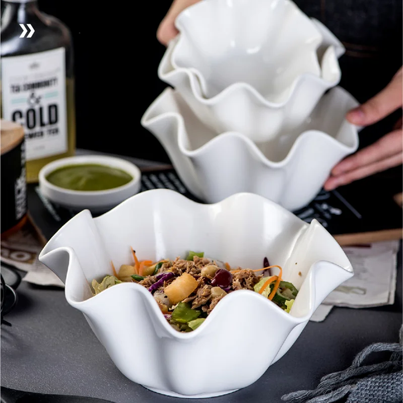 Ceramic Serving Bowl with Wavy Edge