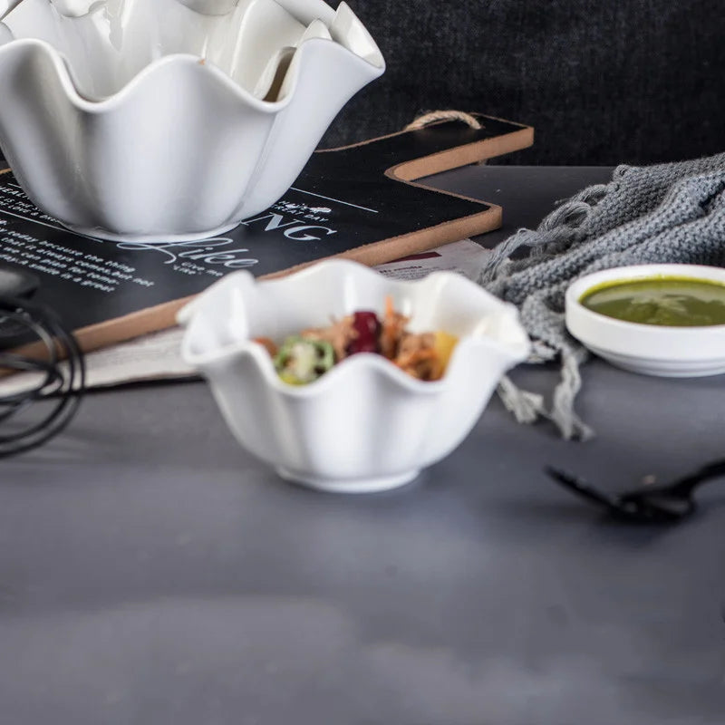 Ceramic Serving Bowl with Wavy Edge