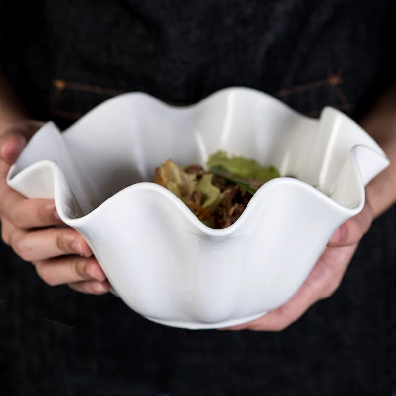 Ceramic Serving Bowl with Wavy Edge