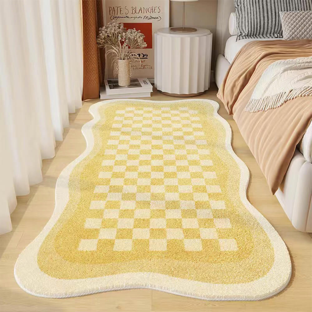 Checkerboard Area Rug with Scalloped Edges