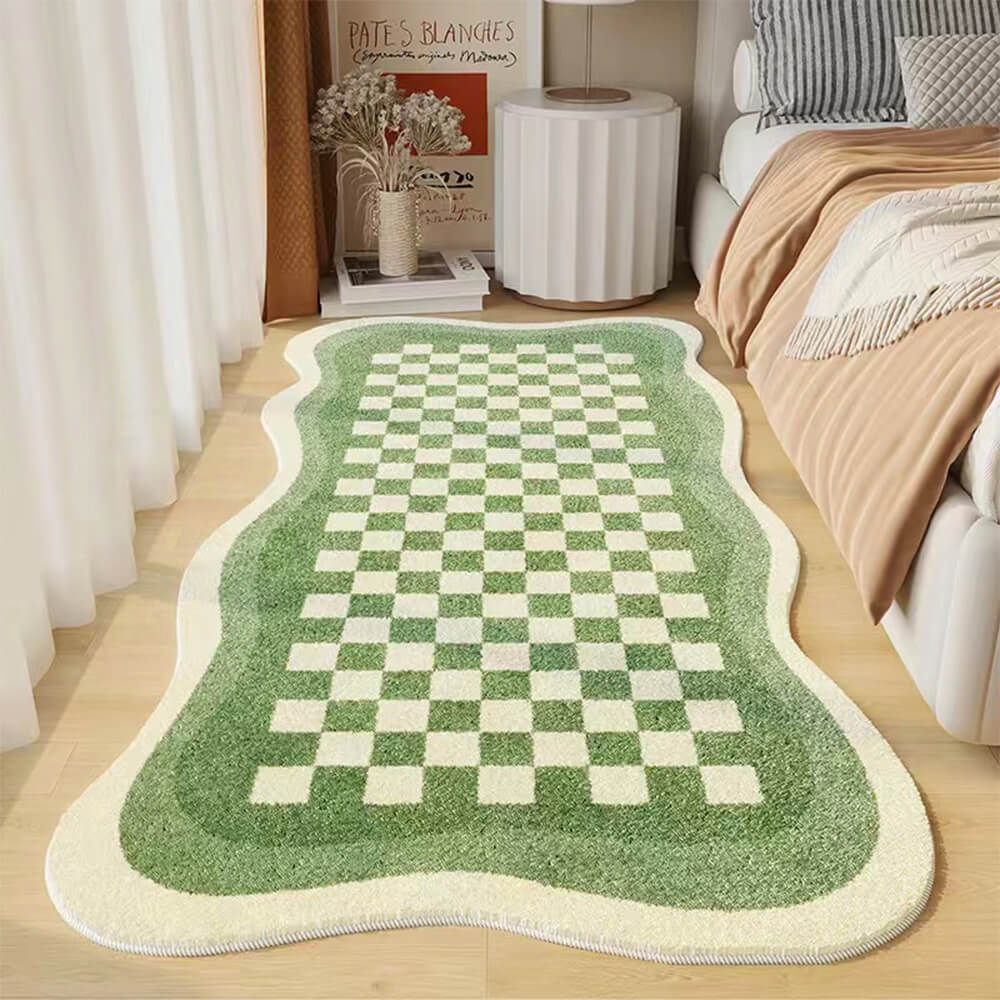 Checkerboard Area Rug with Scalloped Edges
