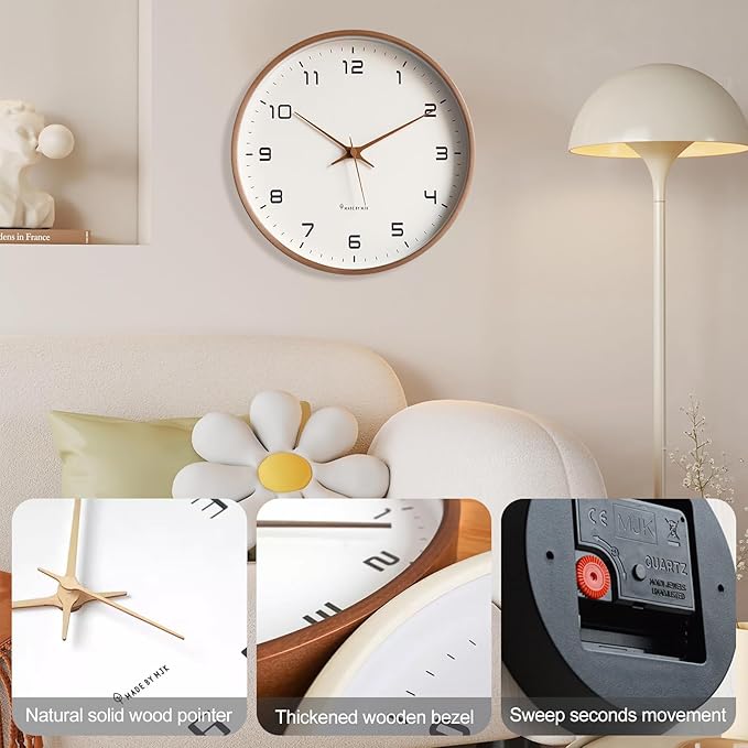 Nordic Wooden Wall Clock with Silent Quartz