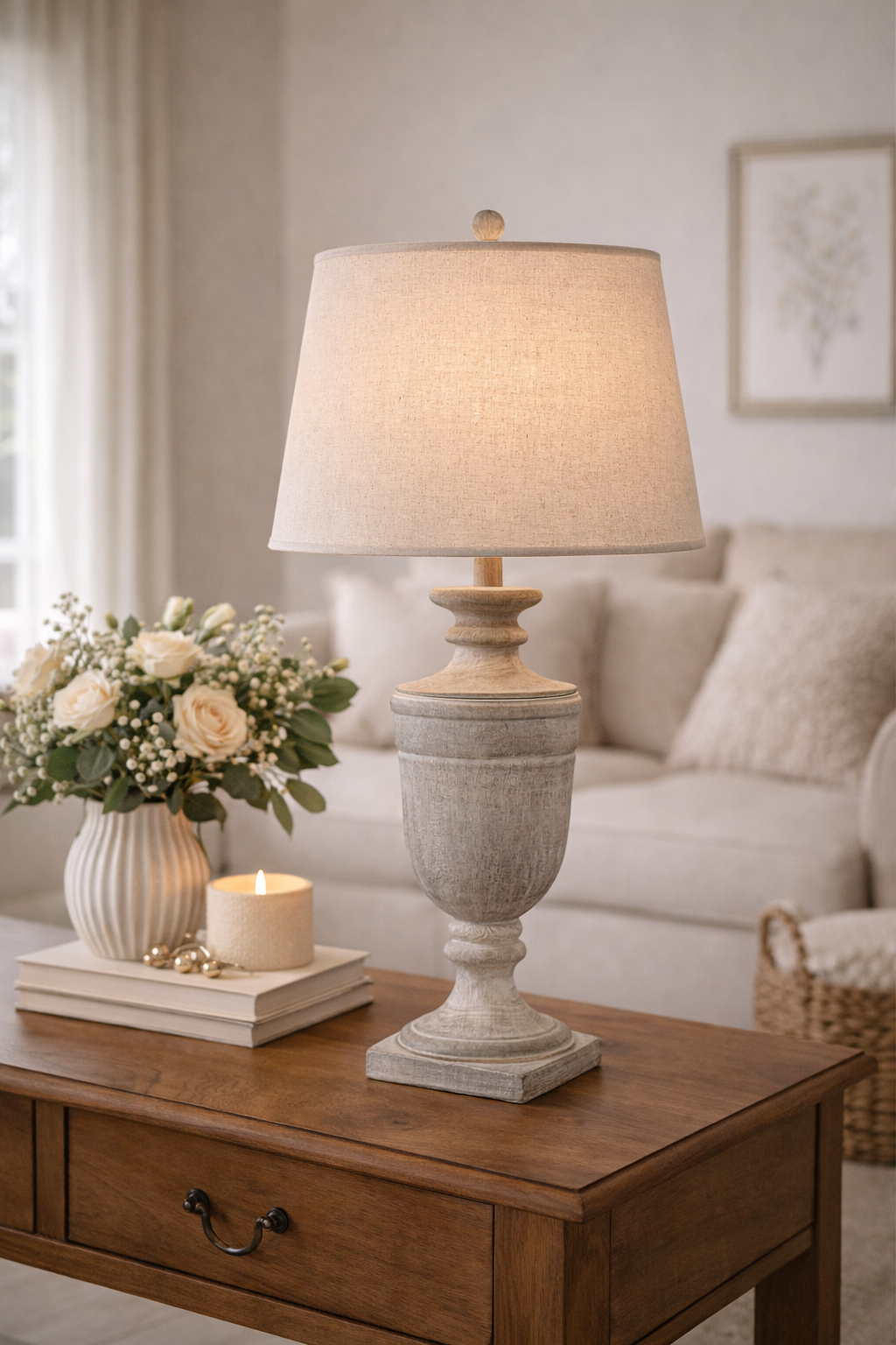 Textured Table Lamp with Linen Shade