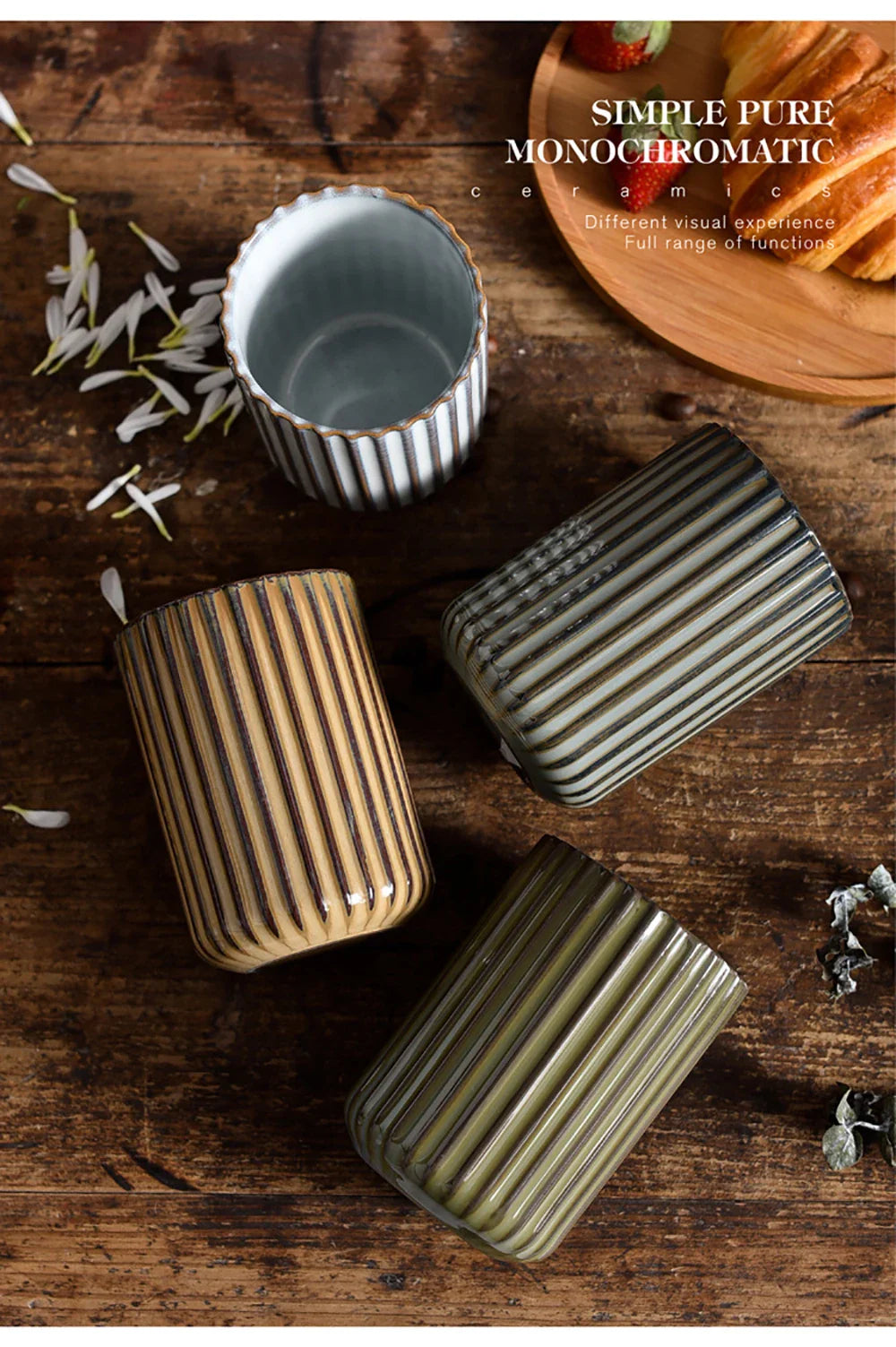 Ceramic Tall Ripple Mugs Set of 2 and 4
