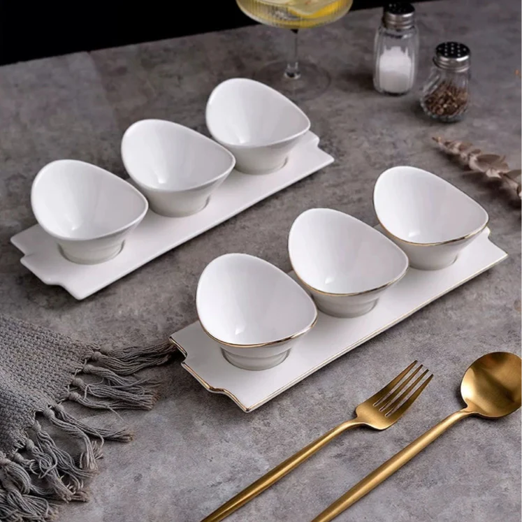 Ceramic Snack Bowls Set with Tray