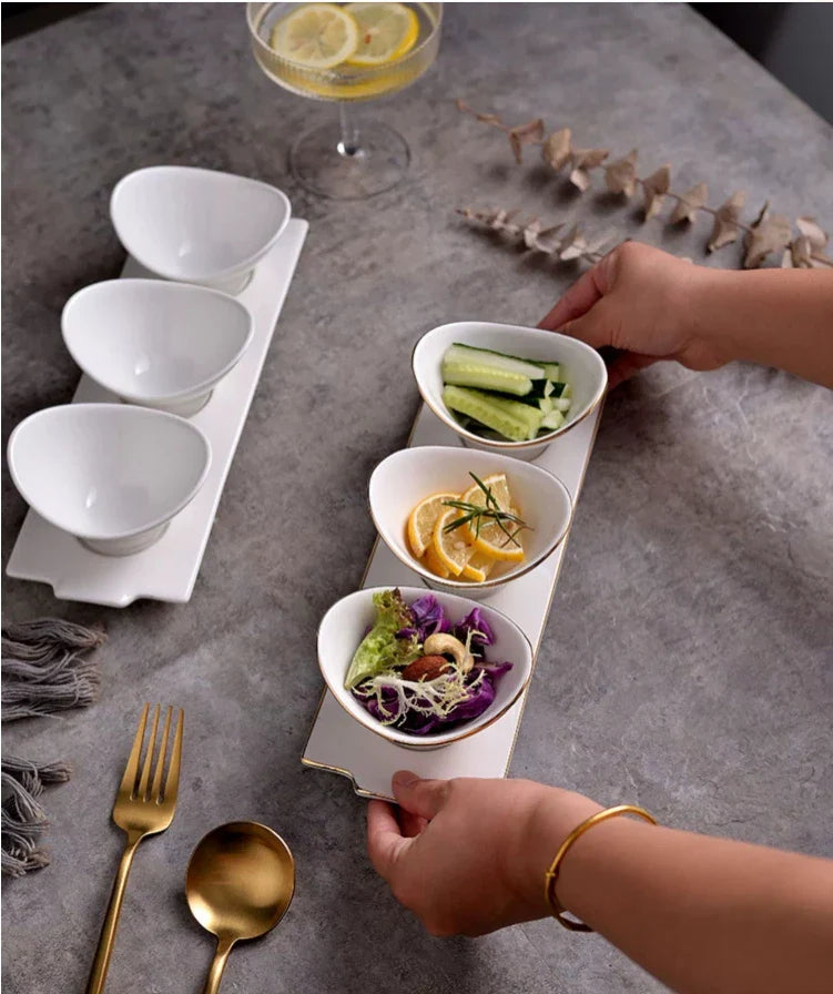 Ceramic Snack Bowls Set with Tray