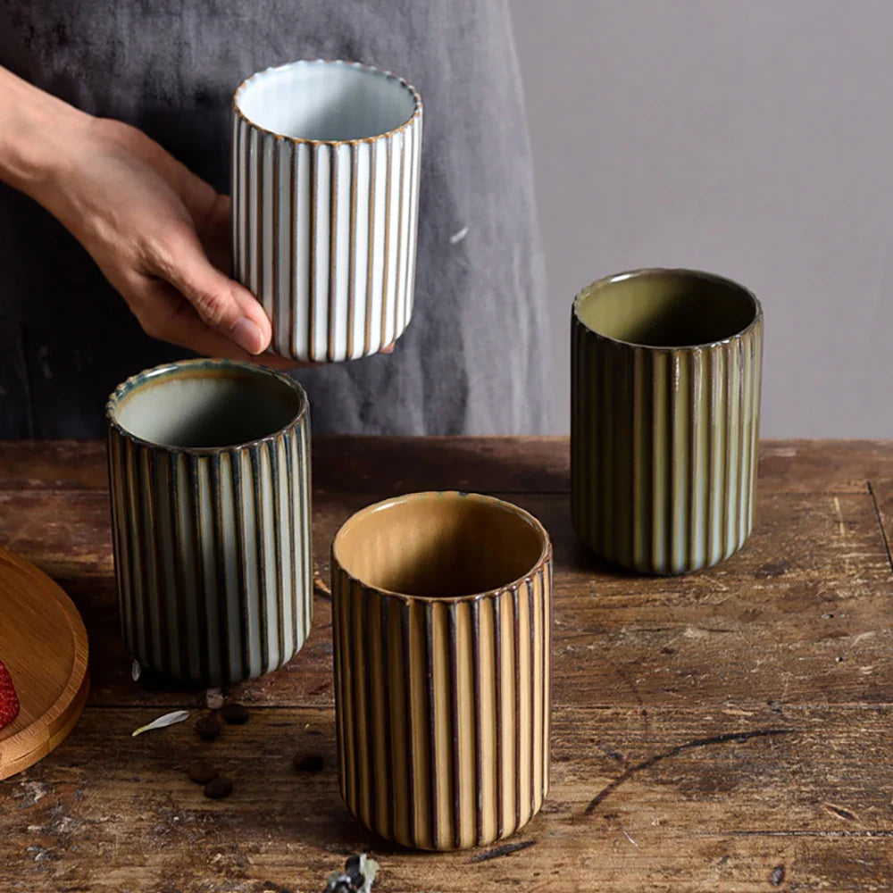 Ceramic Tall Ripple Mugs Set of 2 and 4