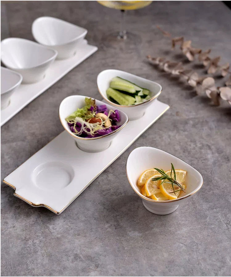 Ceramic Snack Bowls Set with Tray