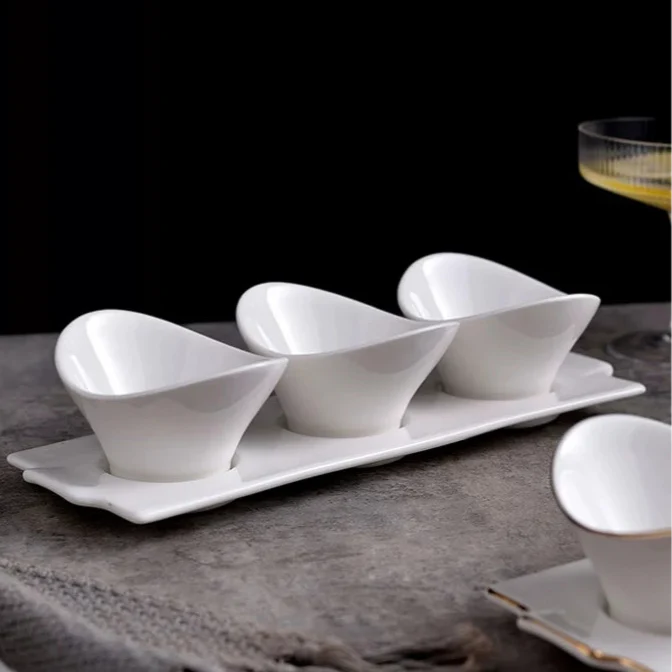 Ceramic Snack Bowls Set with Tray