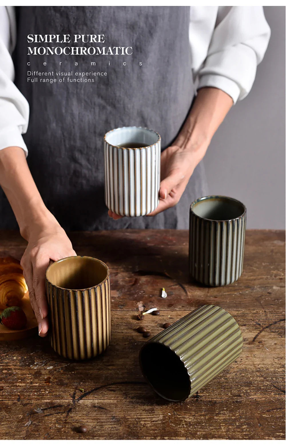 Ceramic Tall Ripple Mugs Set of 2 and 4