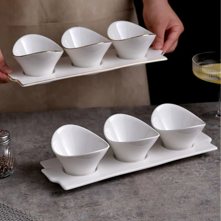 Ceramic Snack Bowls Set with Tray