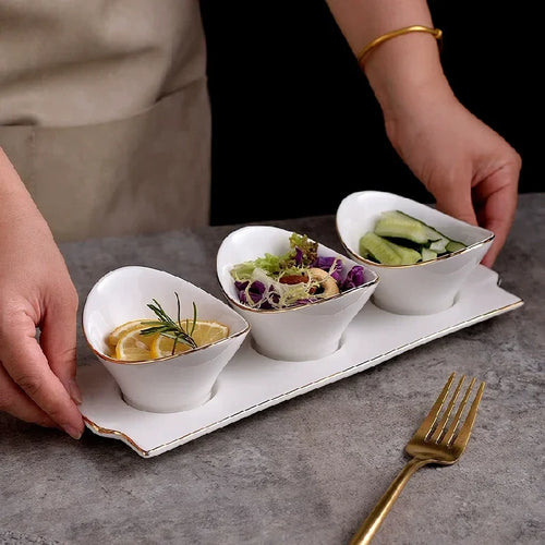 Ceramic Snack Bowls Set with Tray