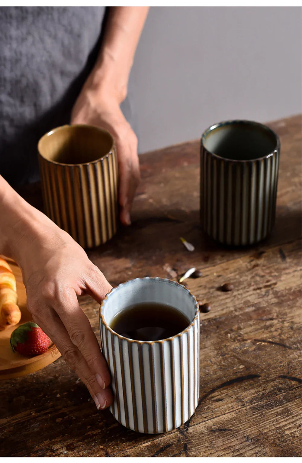 Ceramic Tall Ripple Mugs Set of 2 and 4