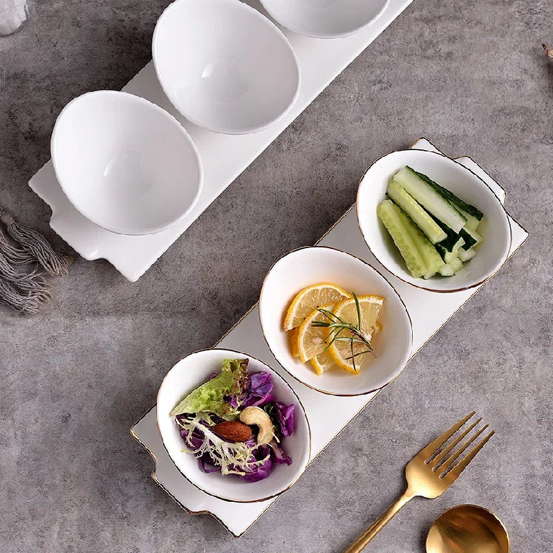 Ceramic Snack Bowls Set with Tray