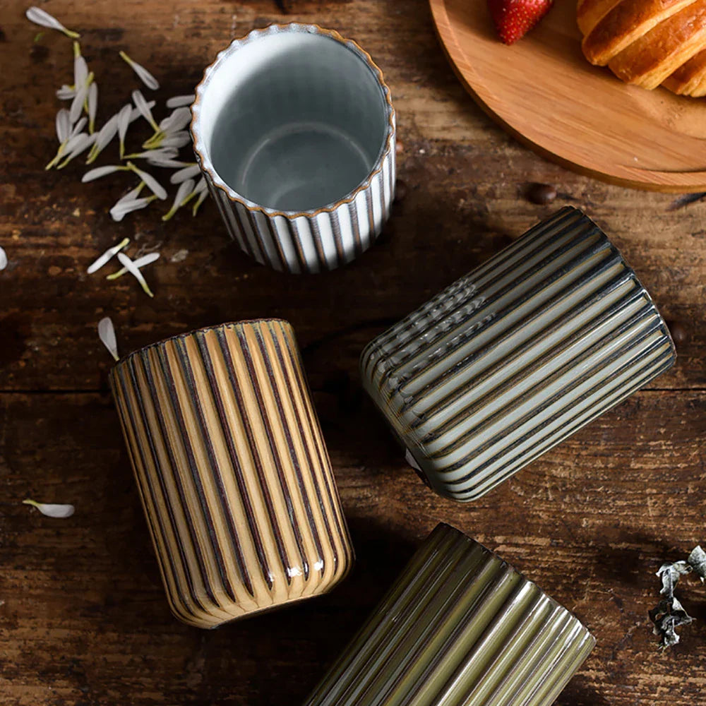 Ceramic Tall Ripple Mugs Set of 2 and 4
