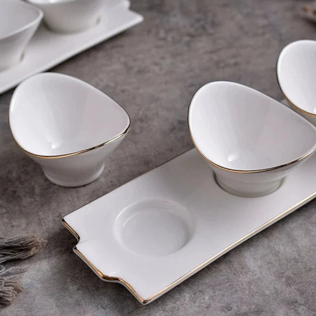 Ceramic Snack Bowls Set with Tray
