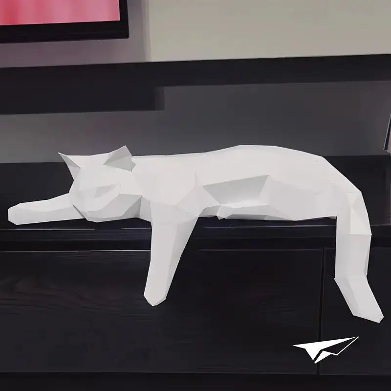 Geometric Cat Sculpture with Low Poly