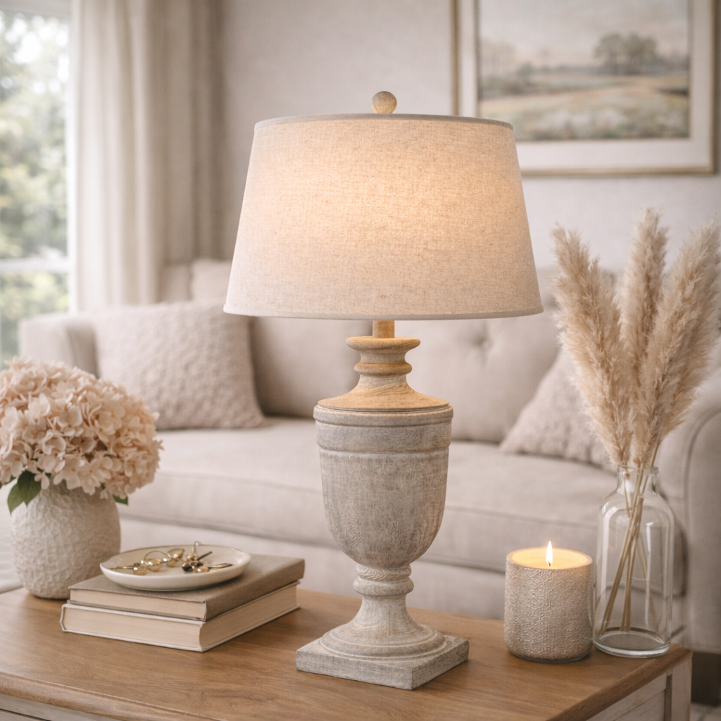 Textured Table Lamp with Linen Shade