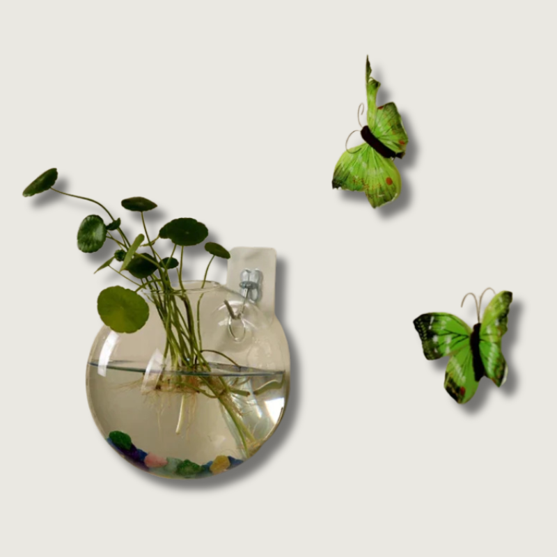 Wall Hanging Glass Plant Vase with Hydroponic Round Flower Pot